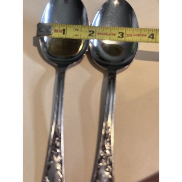 Vtg Amefa Holland Stainless Set Large Serving Spoons Satin Scroll Leaf Flatware - Picture 3 of 10